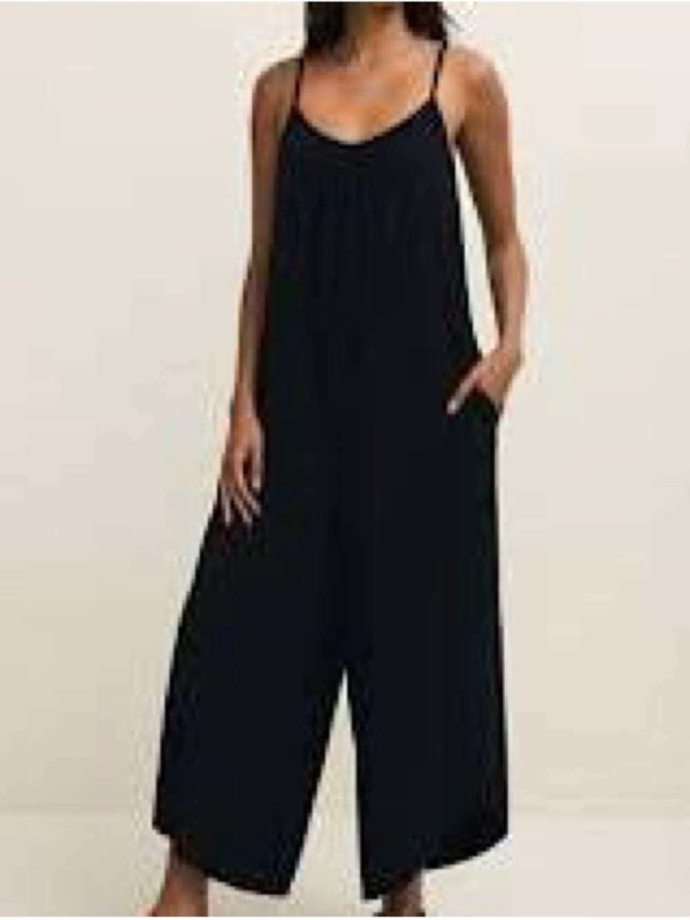 Effortless Black Wide-Leg Spaghetti-Strap Jumpsuit